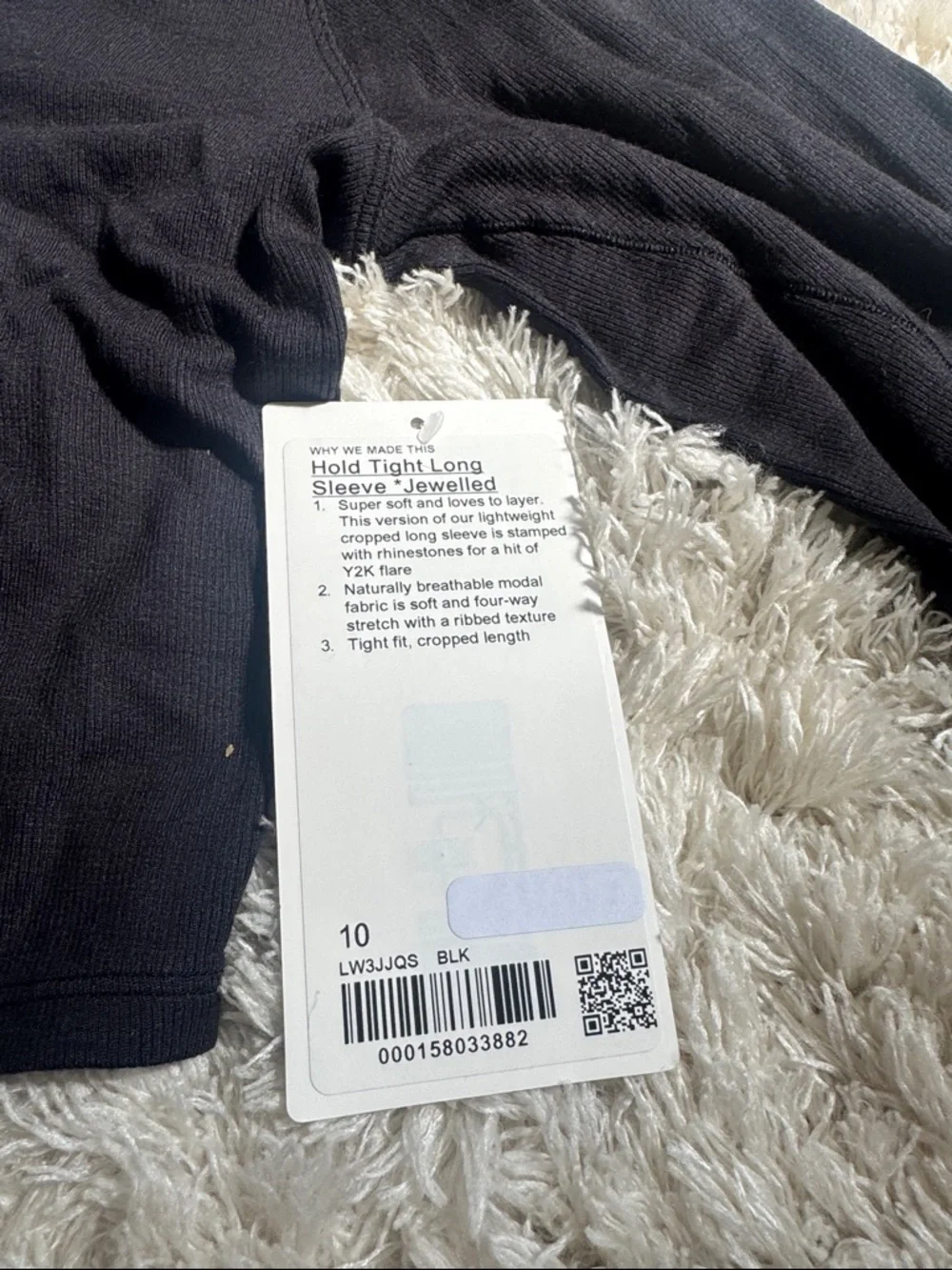 lululemon athletica Black Long-Sleeve crystal logo-Cropped Tee size 10 - Picture 4 of 4